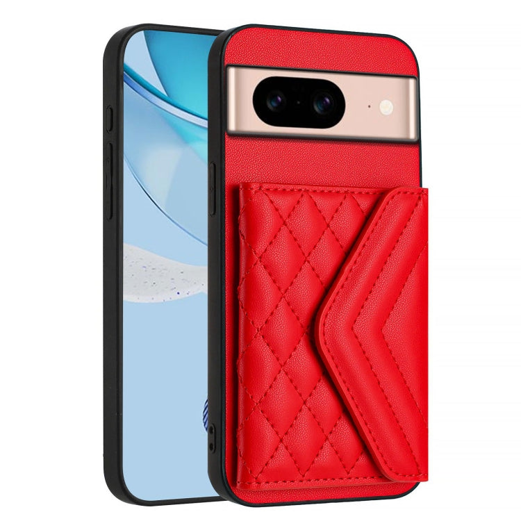 For Google Pixel 8a Rhombic Texture Card Bag RFID Phone Case with Long Lanyard