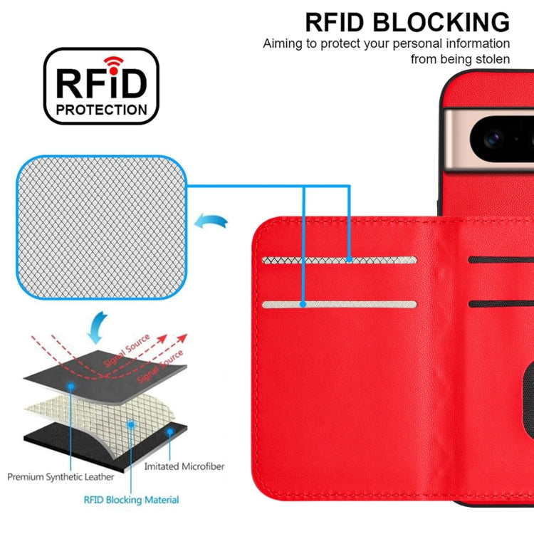 For Google Pixel 8a Rhombic Texture Card Bag RFID Phone Case with Long Lanyard