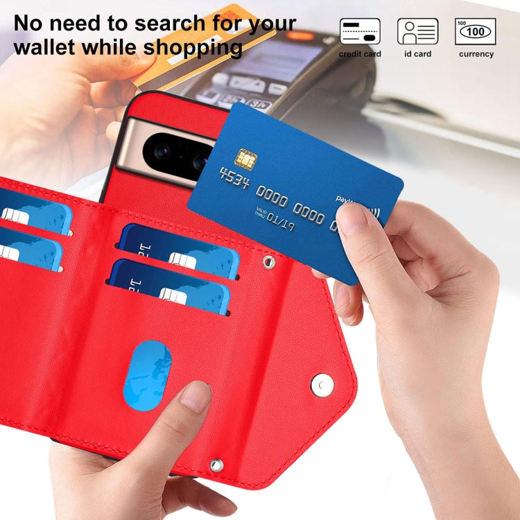 For Google Pixel 8a Rhombic Texture Card Bag RFID Phone Case with Long Lanyard