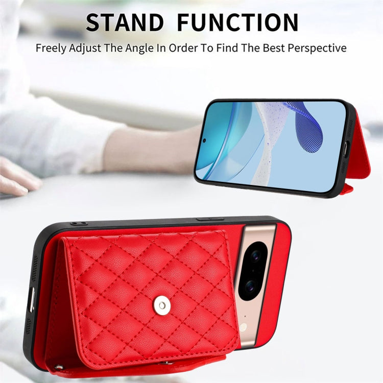 For Google Pixel 8a Rhombic Texture Card Bag RFID Phone Case with Long Lanyard