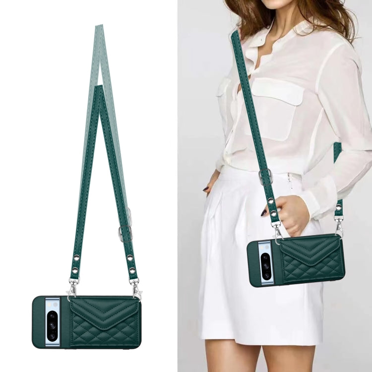 For Google Pixel 8 Pro Rhombic Texture Card Bag RFID Phone Case with Long Lanyard