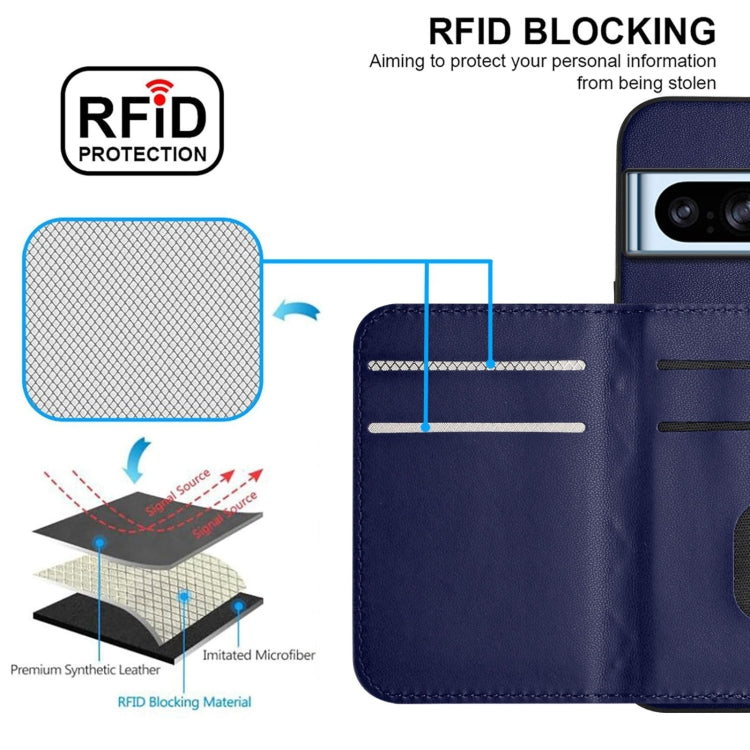 For Google Pixel 8 Pro Rhombic Texture Card Bag RFID Phone Case with Long Lanyard
