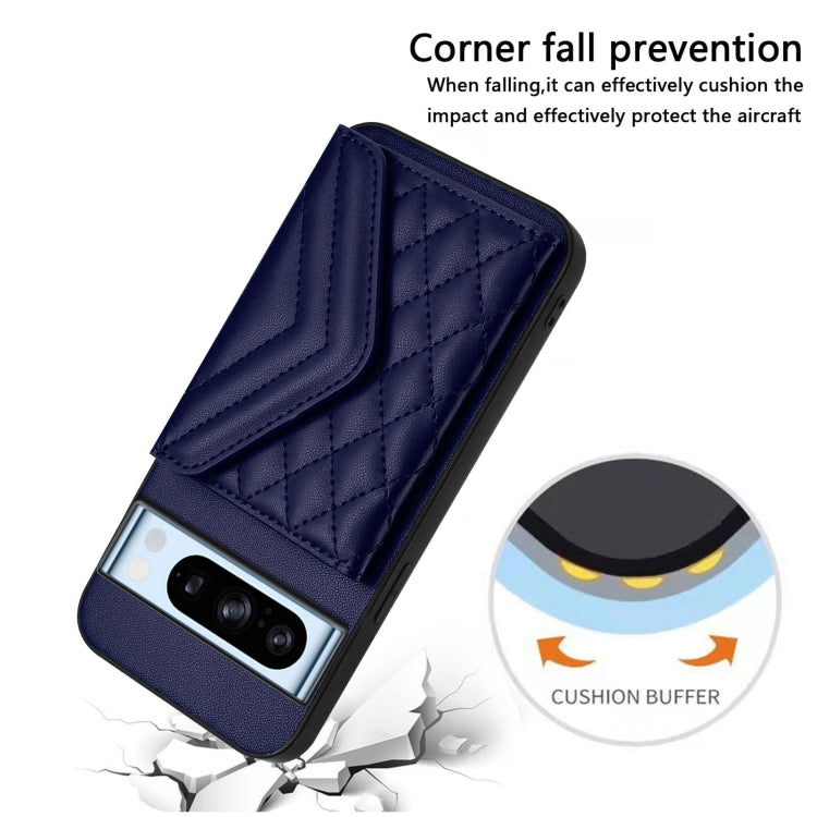 For Google Pixel 8 Pro Rhombic Texture Card Bag RFID Phone Case with Long Lanyard
