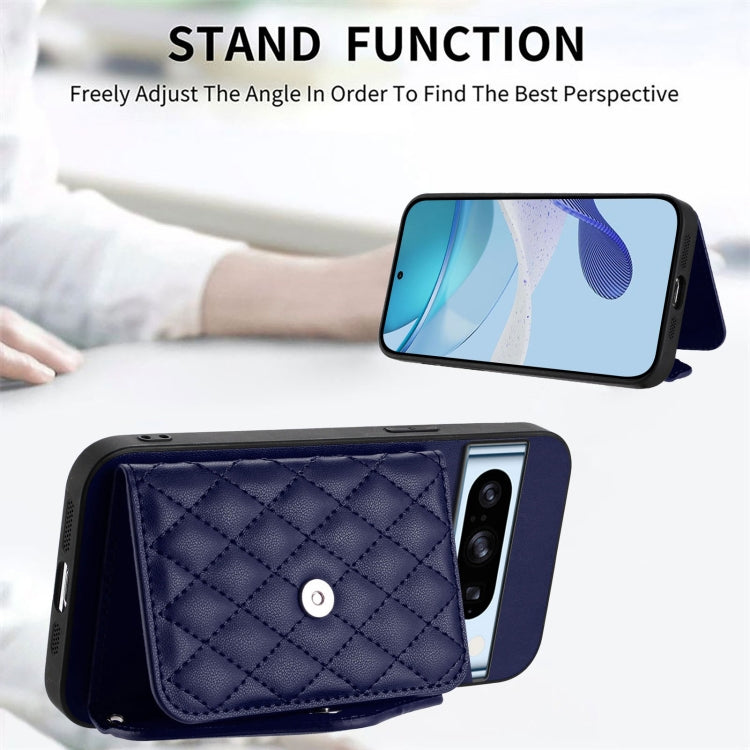 For Google Pixel 8 Pro Rhombic Texture Card Bag RFID Phone Case with Long Lanyard