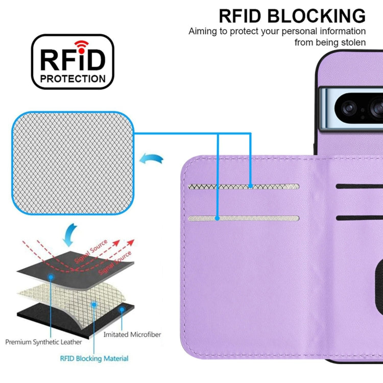 For Google Pixel 8 Pro Rhombic Texture Card Bag RFID Phone Case with Long Lanyard