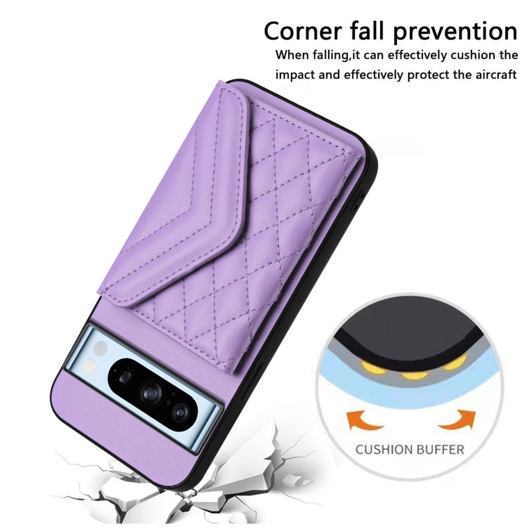 For Google Pixel 8 Pro Rhombic Texture Card Bag RFID Phone Case with Long Lanyard