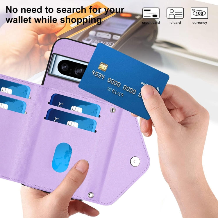 For Google Pixel 8 Pro Rhombic Texture Card Bag RFID Phone Case with Long Lanyard