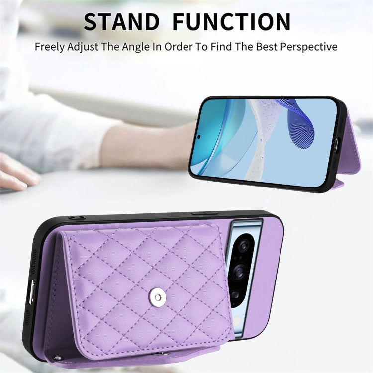 For Google Pixel 8 Pro Rhombic Texture Card Bag RFID Phone Case with Long Lanyard
