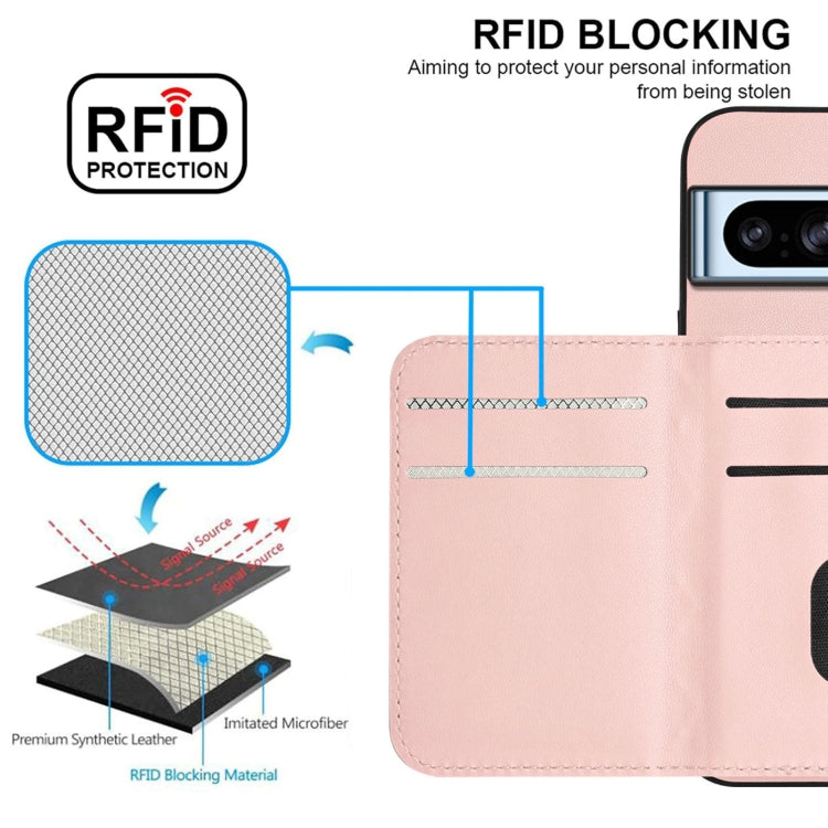 For Google Pixel 8 Pro Rhombic Texture Card Bag RFID Phone Case with Long Lanyard