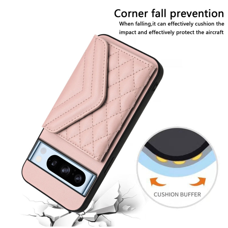 For Google Pixel 8 Pro Rhombic Texture Card Bag RFID Phone Case with Long Lanyard