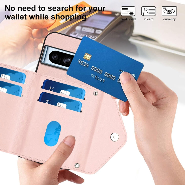 For Google Pixel 8 Pro Rhombic Texture Card Bag RFID Phone Case with Long Lanyard