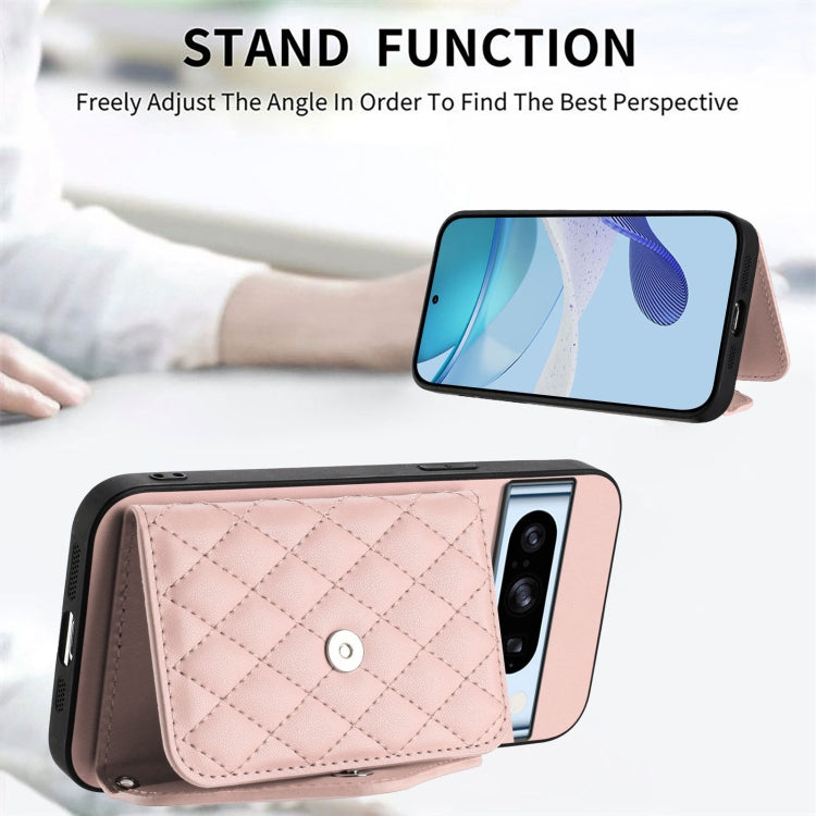 For Google Pixel 8 Pro Rhombic Texture Card Bag RFID Phone Case with Long Lanyard