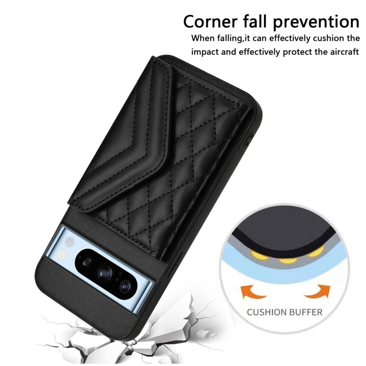 For Google Pixel 8 Pro Rhombic Texture Card Bag RFID Phone Case with Long Lanyard