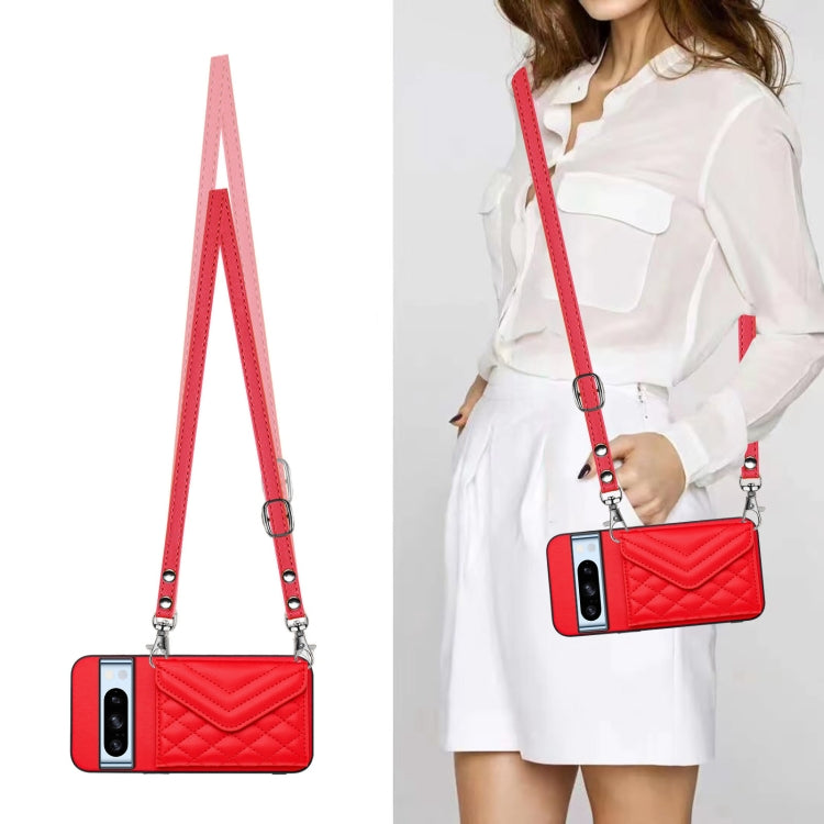 For Google Pixel 8 Pro Rhombic Texture Card Bag RFID Phone Case with Long Lanyard