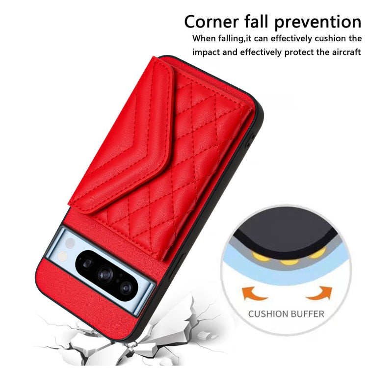 For Google Pixel 8 Pro Rhombic Texture Card Bag RFID Phone Case with Long Lanyard