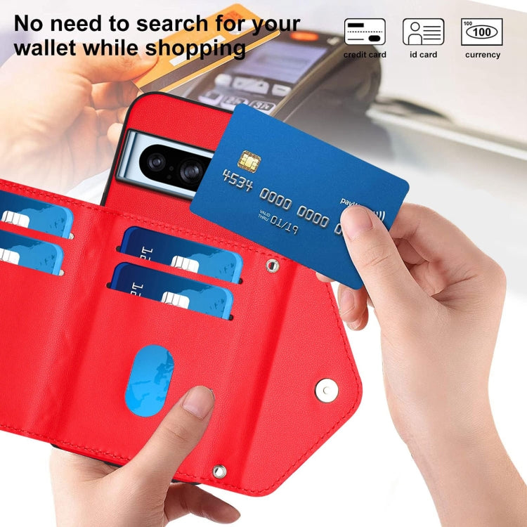 For Google Pixel 8 Pro Rhombic Texture Card Bag RFID Phone Case with Long Lanyard