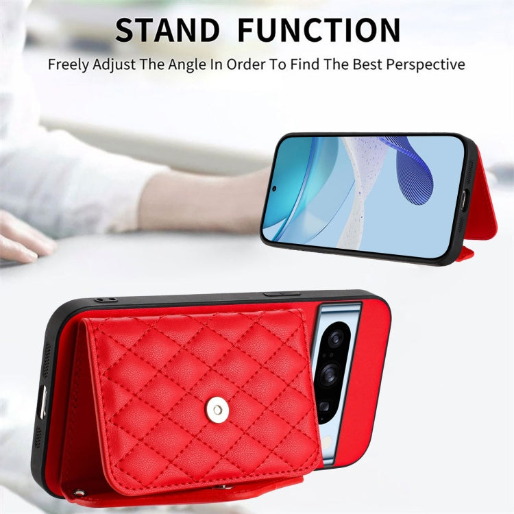 For Google Pixel 8 Pro Rhombic Texture Card Bag RFID Phone Case with Long Lanyard