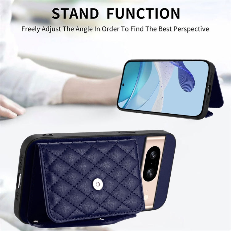 For Google Pixel 8 Rhombic Texture Card Bag RFID Phone Case with Long Lanyard