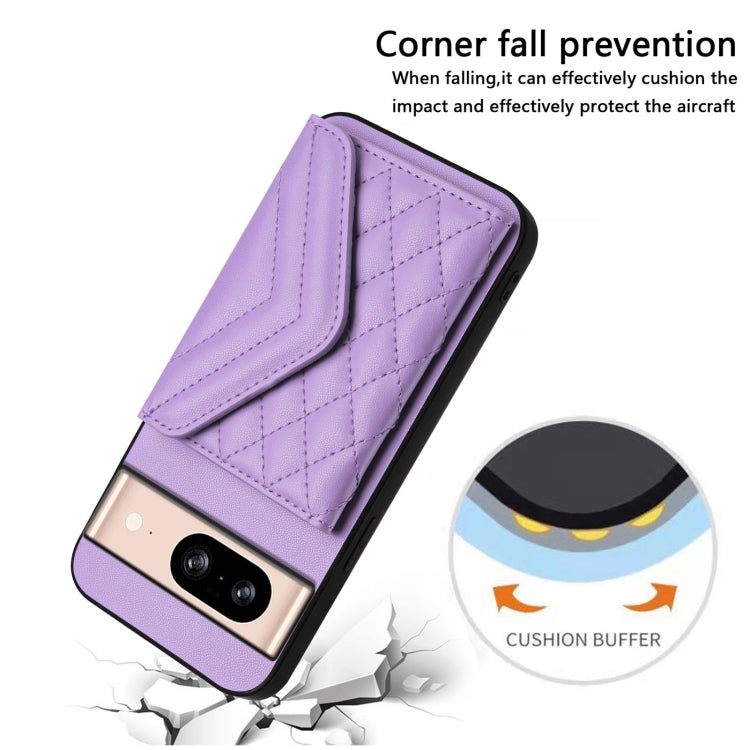 For Google Pixel 8 Rhombic Texture Card Bag RFID Phone Case with Long Lanyard