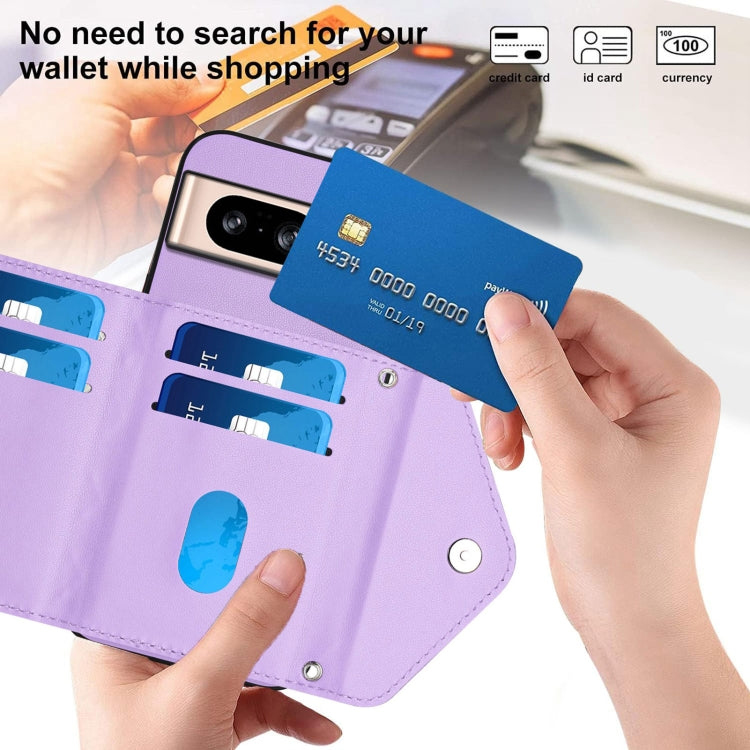 For Google Pixel 8 Rhombic Texture Card Bag RFID Phone Case with Long Lanyard