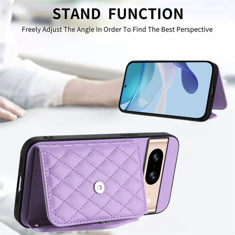 For Google Pixel 8 Rhombic Texture Card Bag RFID Phone Case with Long Lanyard