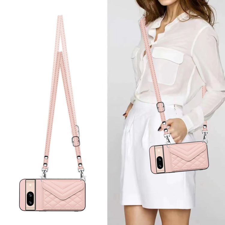 For Google Pixel 8 Rhombic Texture Card Bag RFID Phone Case with Long Lanyard