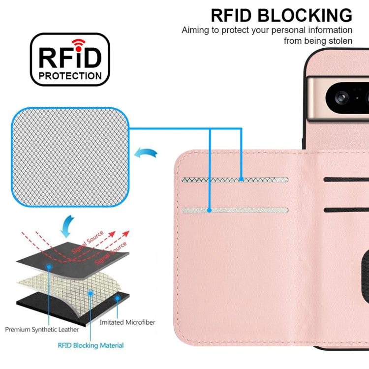 For Google Pixel 8 Rhombic Texture Card Bag RFID Phone Case with Long Lanyard
