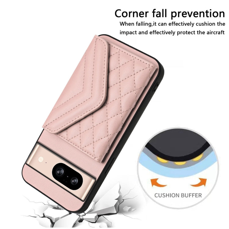 For Google Pixel 8 Rhombic Texture Card Bag RFID Phone Case with Long Lanyard