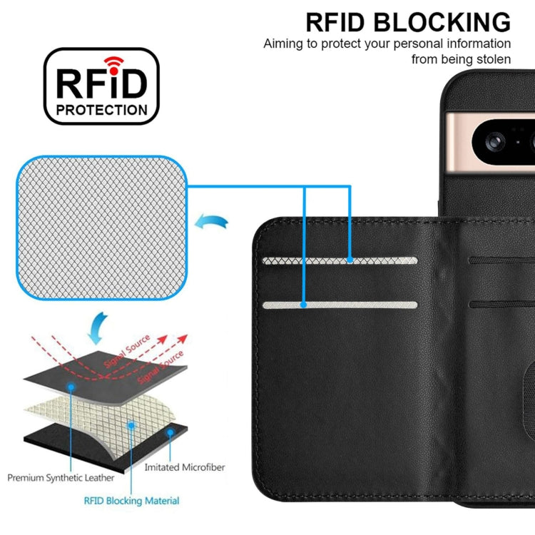 For Google Pixel 8 Rhombic Texture Card Bag RFID Phone Case with Long Lanyard