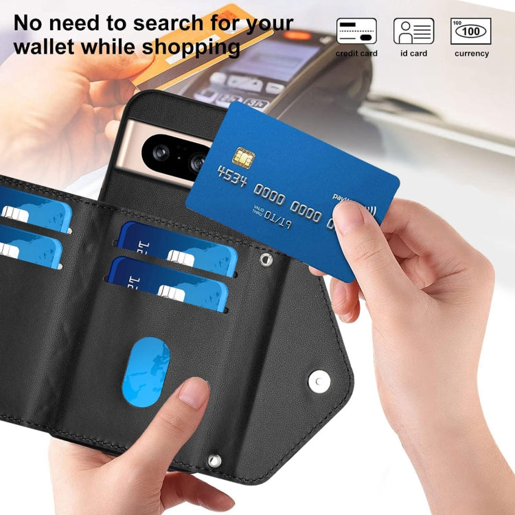 For Google Pixel 8 Rhombic Texture Card Bag RFID Phone Case with Long Lanyard