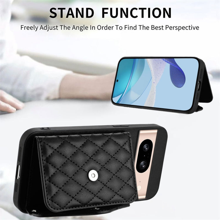 For Google Pixel 8 Rhombic Texture Card Bag RFID Phone Case with Long Lanyard