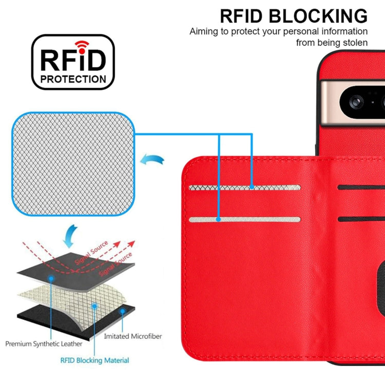 For Google Pixel 8 Rhombic Texture Card Bag RFID Phone Case with Long Lanyard
