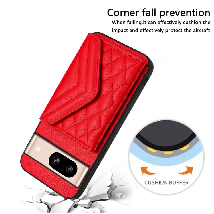 For Google Pixel 8 Rhombic Texture Card Bag RFID Phone Case with Long Lanyard