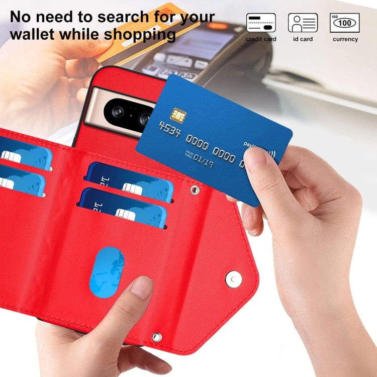 For Google Pixel 8 Rhombic Texture Card Bag RFID Phone Case with Long Lanyard