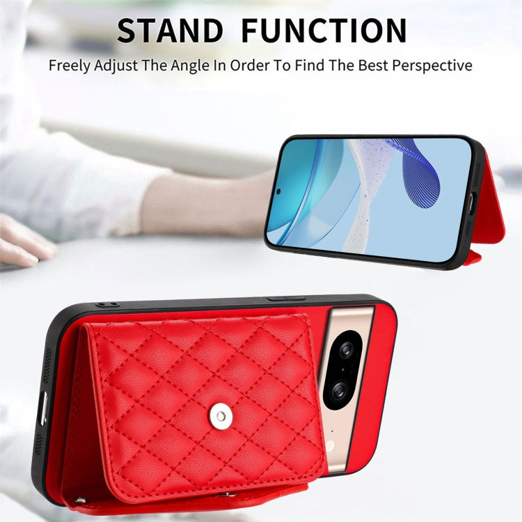 For Google Pixel 8 Rhombic Texture Card Bag RFID Phone Case with Long Lanyard