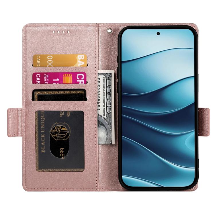 For Redmi Note 14 4G 163.25mm Global Side Buckle Magnetic Frosted Leather Phone Case