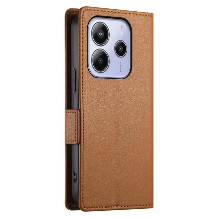 For Redmi Note 14 4G 163.25mm Global Side Buckle Magnetic Frosted Leather Phone Case