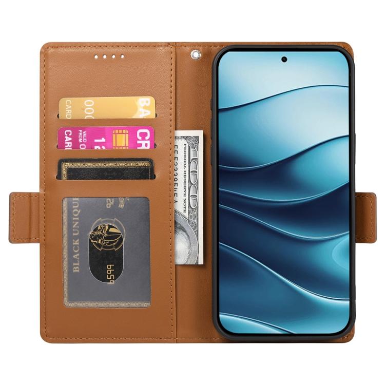 For Redmi Note 14 4G 163.25mm Global Side Buckle Magnetic Frosted Leather Phone Case