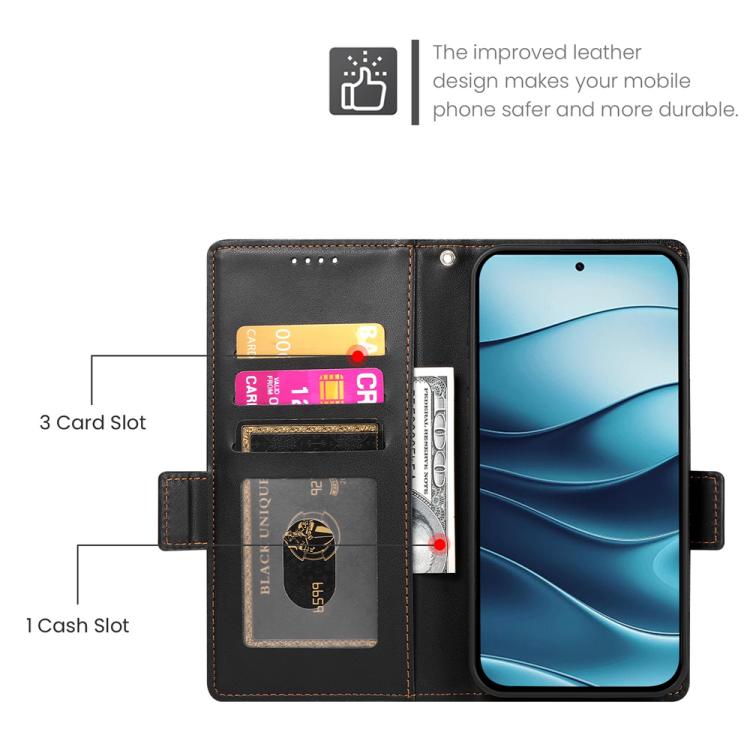 For Redmi Note 14 4G 164.84mm Side Buckle Magnetic Frosted Leather Phone Case