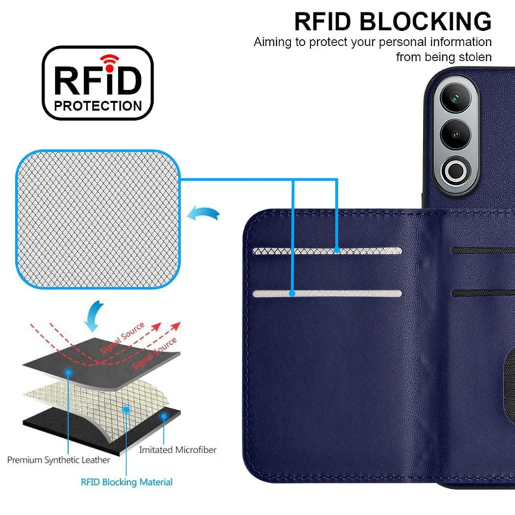 For OnePlus Nord CE4 / OPPO K12 5G Rhombic Texture Card Bag RFID Phone Case with Long Lanyard