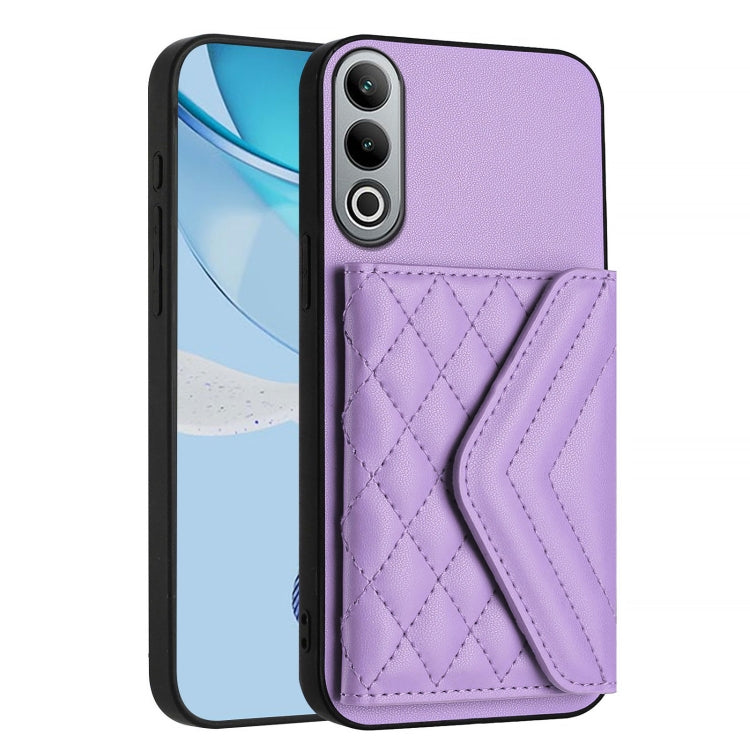 For OnePlus Nord CE4 / OPPO K12 5G Rhombic Texture Card Bag RFID Phone Case with Long Lanyard