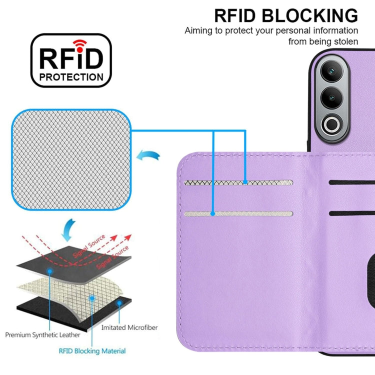 For OnePlus Nord CE4 / OPPO K12 5G Rhombic Texture Card Bag RFID Phone Case with Long Lanyard