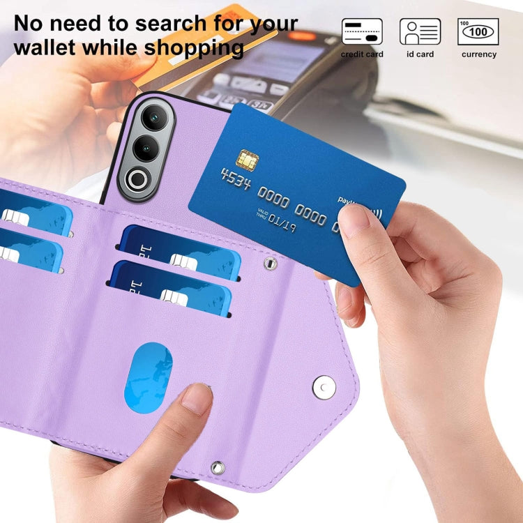 For OnePlus Nord CE4 / OPPO K12 5G Rhombic Texture Card Bag RFID Phone Case with Long Lanyard