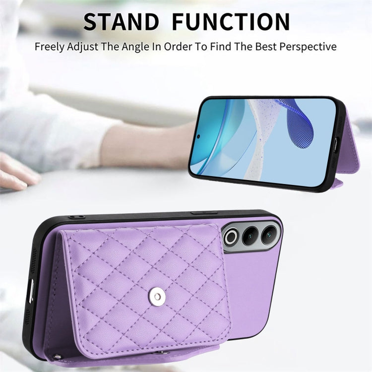 For OnePlus Nord CE4 / OPPO K12 5G Rhombic Texture Card Bag RFID Phone Case with Long Lanyard