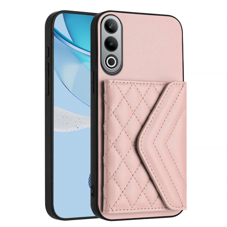For OnePlus Nord CE4 / OPPO K12 5G Rhombic Texture Card Bag RFID Phone Case with Long Lanyard