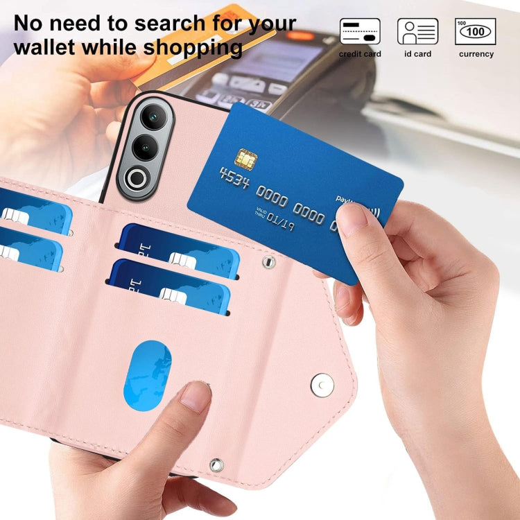 For OnePlus Nord CE4 / OPPO K12 5G Rhombic Texture Card Bag RFID Phone Case with Long Lanyard