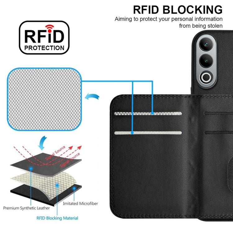 For OnePlus Nord CE4 / OPPO K12 5G Rhombic Texture Card Bag RFID Phone Case with Long Lanyard
