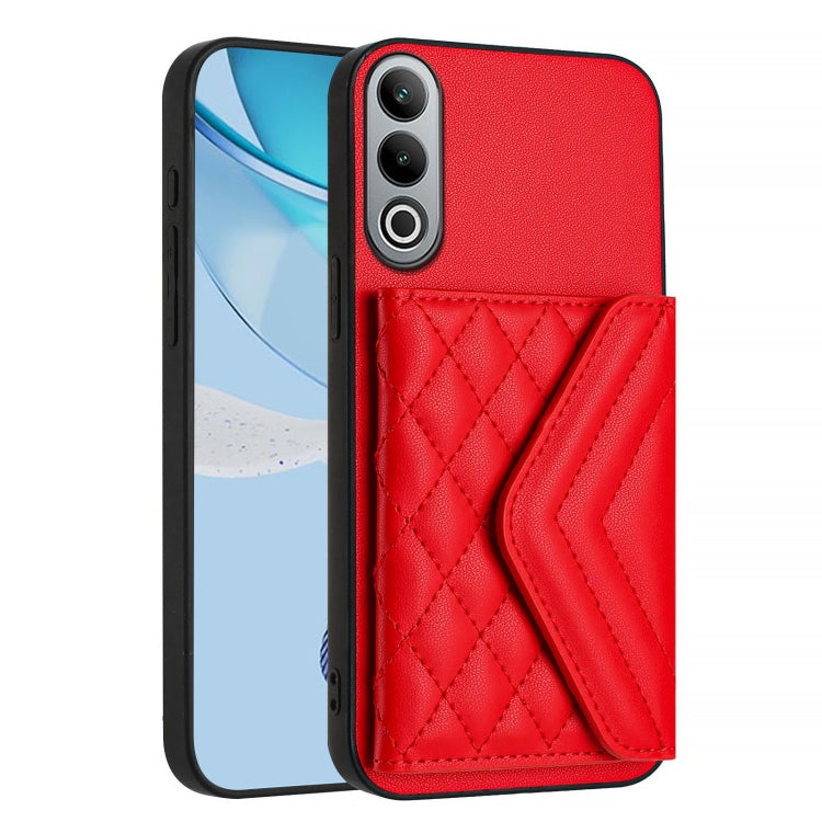 For OnePlus Nord CE4 / OPPO K12 5G Rhombic Texture Card Bag RFID Phone Case with Long Lanyard