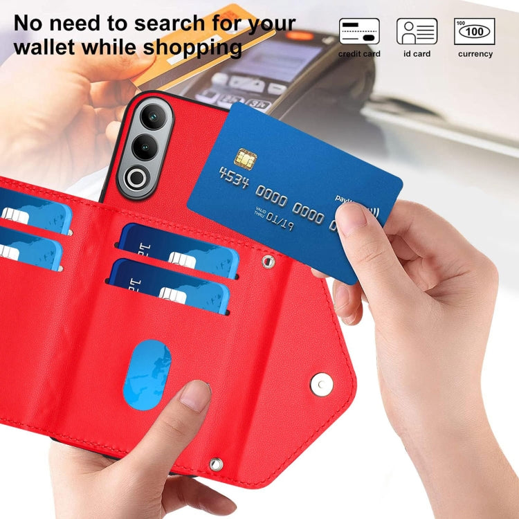 For OnePlus Nord CE4 / OPPO K12 5G Rhombic Texture Card Bag RFID Phone Case with Long Lanyard