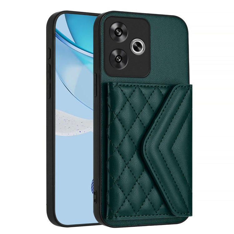 For Xiaomi Poco F6 5G India Rhombic Texture Card Bag RFID Phone Case with Long Lanyard